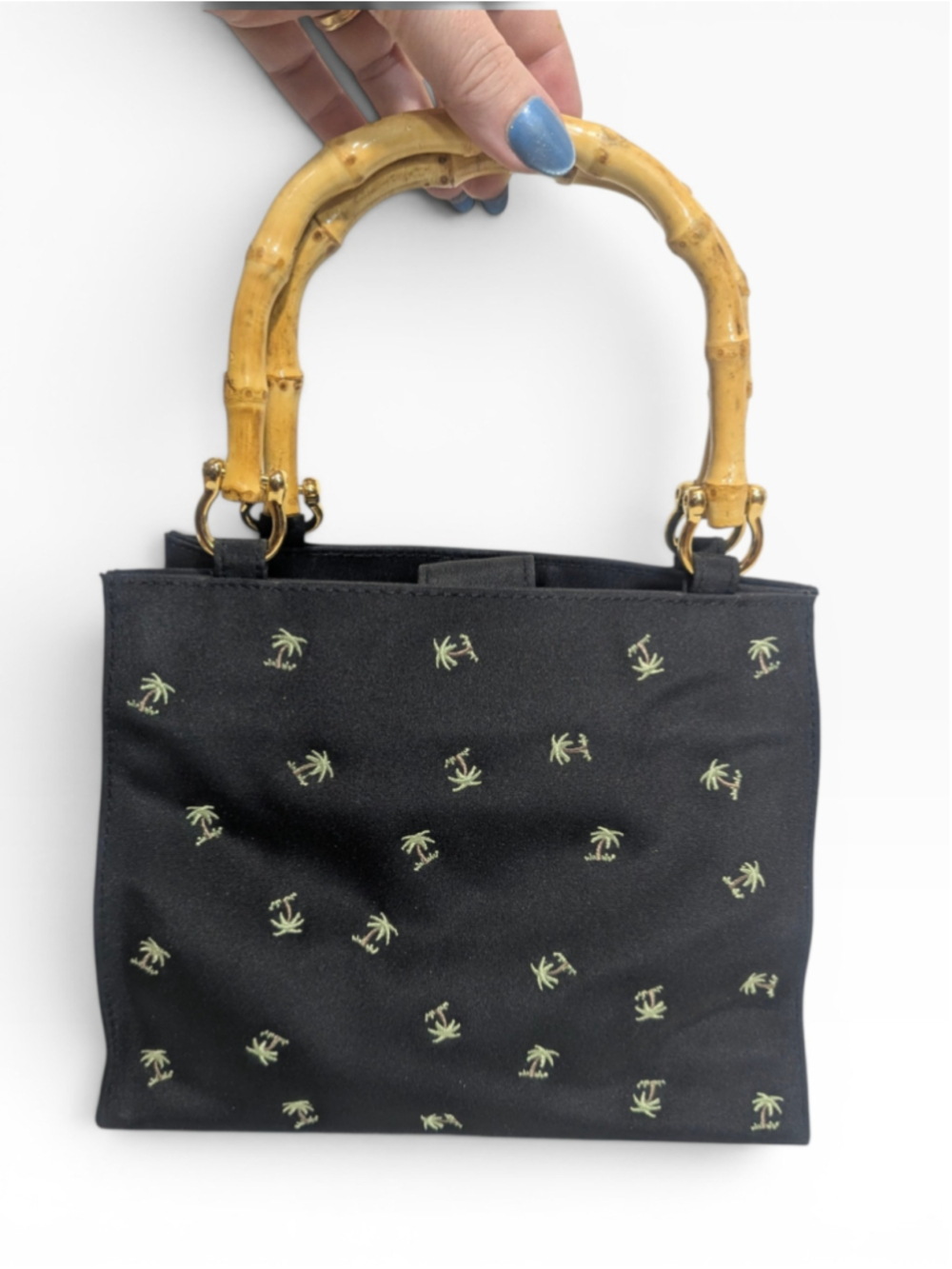 Tianni Mini Tote Bag Bamboo Handle Palm Tree - Picture 3 of 11
